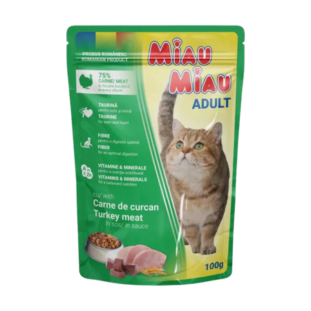 MIAU MIAU mokra karma dla dorosłych kotów - indyk w sosie 100 g