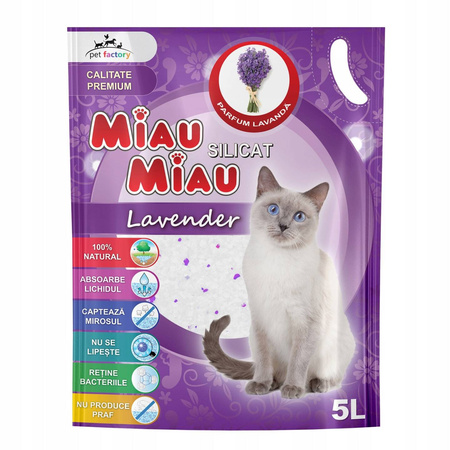 MIAU MIAU żwirek silikonowy z żelem krzemionkowym - lawenda, 5 L