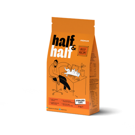 HALF&HALF Sucha karma dla kotów sterylizowanych z wołowiną 2kg + 2kg