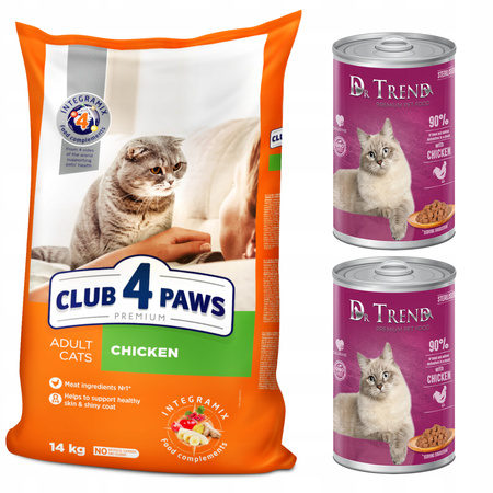 CLUB 4 PAWS Premium sucha karma dla kotów - kurczak 14 kg + GRATIS