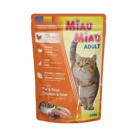MIAU MIAU mokra karma dla dorosłych kotów - kurczak/wątróbka w sosie 100 g