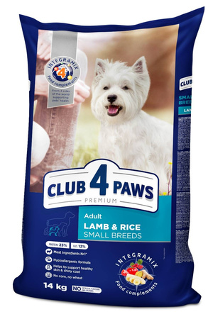 CLUB 4 PAWS Premium sucha karma dla psów małych ras - jagnięcina i ryż 14 kg + GRATIS
