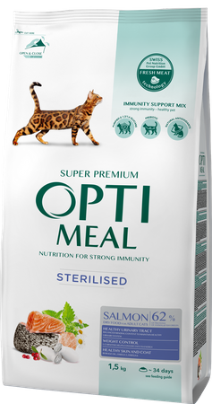 OPTIMEAL „Sterilised” Super Premium sucha karma dla kota – łosoś 1,5 kg