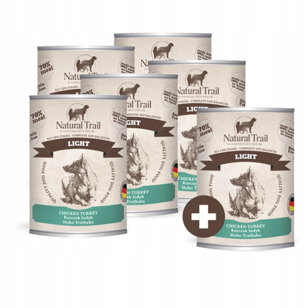 NATURAL TRAIL Light mokra karma dla psów - kurczak i indyk 5 x 800 g + GRATIS