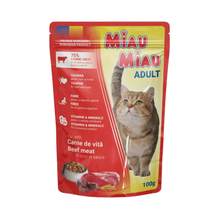 MIAU MIAU mokra karma dla dorosłych kotów - wołowina w sosie 100 g