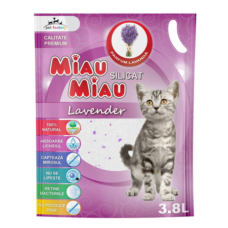 MIAU MIAU żwirek silikonowy z żelem krzemionkowym - lawenda, 3,8 L