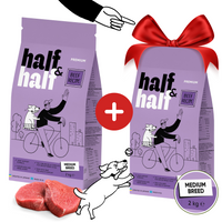 HALF&HALF Sucha karma dla psów średnich ras z wołowiną 2 kg + 2 kg