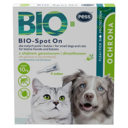 PESS Bio-spot On krople na pchły/kleszcze dla psów i kotów do 10 kg - 4x1g