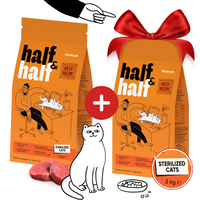 HALF&HALF Sucha karma dla kotów sterylizowanych z wołowiną 2kg + 2kg