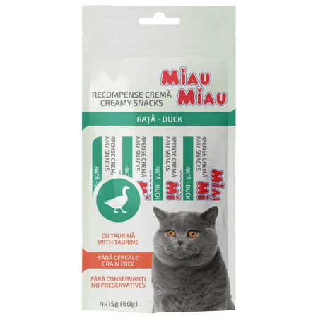 MIAU MIAU kremowy przysmak dla kotów - kaczka, 4 x 15 g