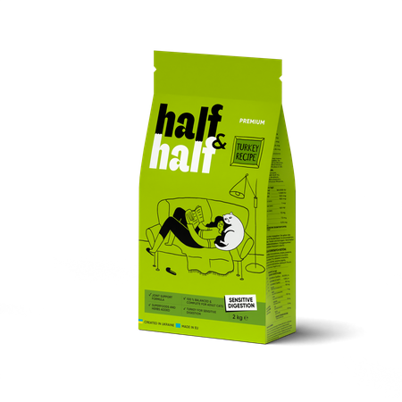HALF&HALF Sensitive sucha karma dla kotów z indykiem 2 kg + 2 kg
