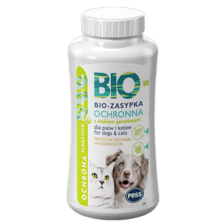 PESS Bio-zasypka z olejkiem geraniowym do sierści psów i kotów, 100 g