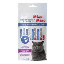 MIAU MIAU kremowy przysmak dla kotów - tuńczyk i kurczak, 4 x 15 g