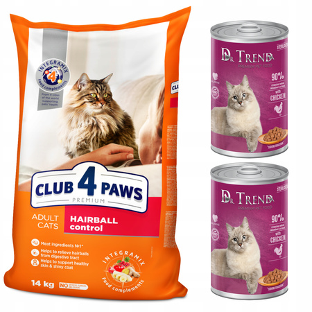 CLUB 4 PAWS Premium sucha karma dla kotów - eliminacja kul włosowych 14 kg + GRATIS