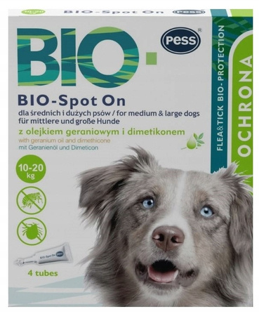 PESS Bio-spot On krople na pchły kleszcze dla psów 10-20 kg - 4 x 2 g