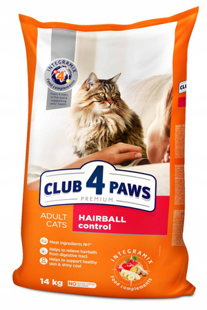 CLUB 4 PAWS Premium sucha karma dla kotów - eliminacja kul włosowych 14 kg