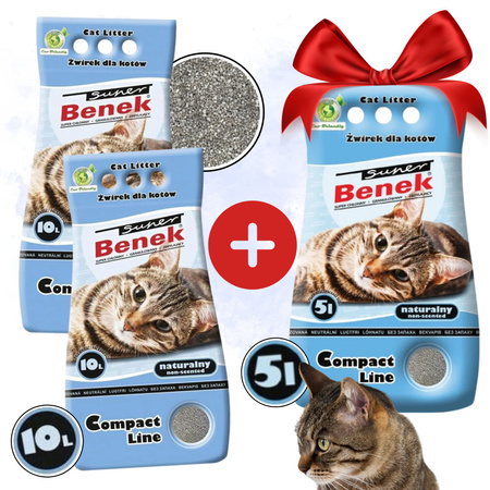 Zestaw Super Benek żwirek bentonitowy Compact Active (2 x 10L + 5L)