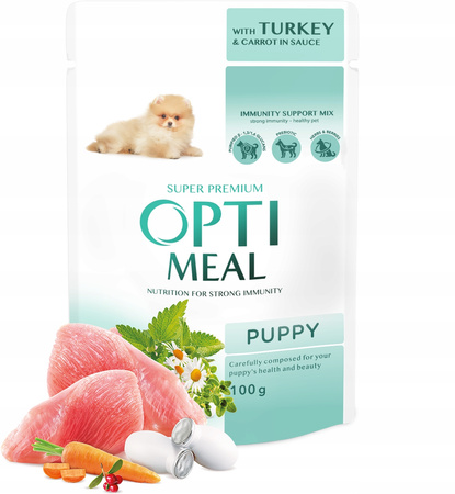 OPTIMEAL zestaw suchej i mokrej karmy dla szczeniąt - indyk 1,5 kg + GRATIS