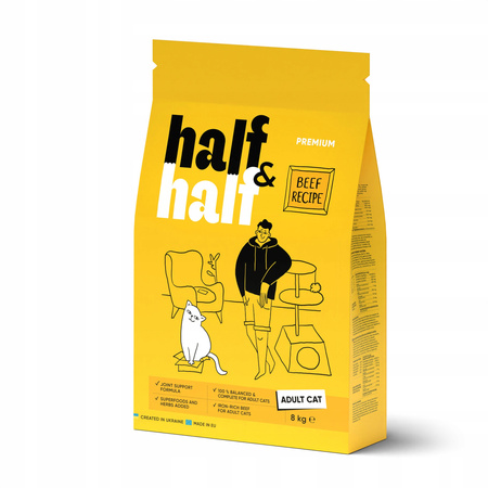 Half&Half sucha karma dla dorosłych kotów - wołowina 8 kg