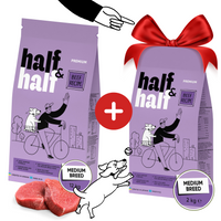 HALF&HALF Sucha karma dla psów średnich ras z wołowiną 12 kg + 2 kg