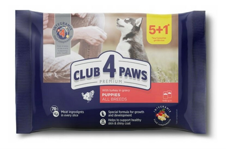 CLUB 4 PAWS Premium mokra karma dla szczeniąt - indyk w sosie (5+1), 480 g