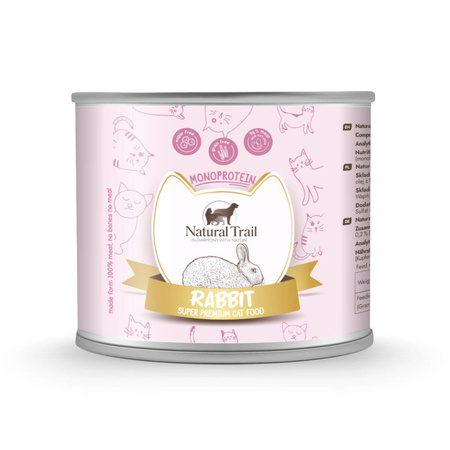 NATURAL TRAIL Hipoalergiczna mokra karma dla kota - królik 185 g