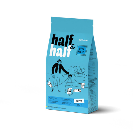 HALF&HALF sucha karma dla szczeniąt wszystkich ras wołowina 2 kg + 2 kg