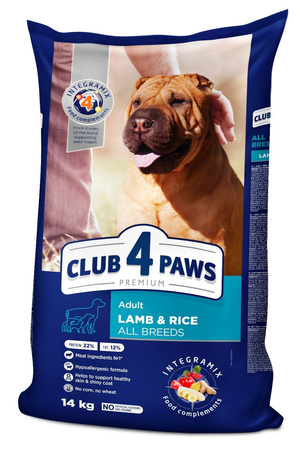 CLUB 4 PAWS Premium sucha karma dla psów - jagnięcina i ryż 14 kg