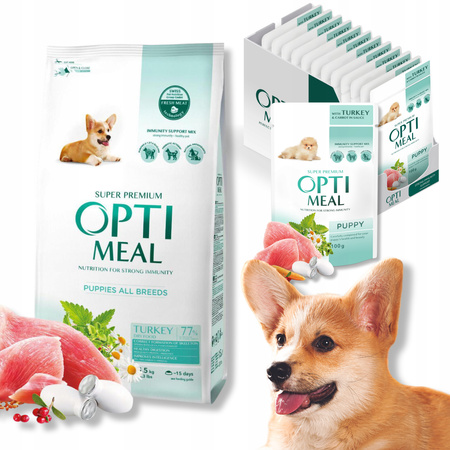 OPTIMEAL zestaw suchej i mokrej karmy dla szczeniąt - indyk 1,5 kg + GRATIS