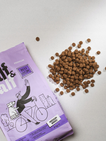 HALF&HALF Sucha karma dla psów średnich ras z wołowiną 12 kg + 2 kg