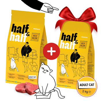 HALF&HALF sucha karma dla kotów z wołowiną i witaminami 2 kg + 2 kg