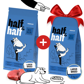 HALF&HALF Sucha karma dla psów dużych ras z wołowiną 12 kg + 2 kg