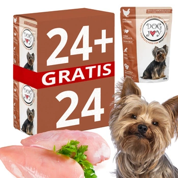 DOG JOY mokra karma dla psów - kurczak w sosie 24 x 100 g + GRATIS