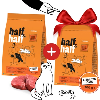 HALF&HALF sucha karma dla kotów sterylizowanych wołowina 300g + 300g