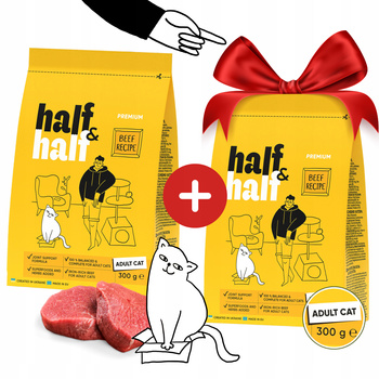 HALF&HALF Sucha karma dla kotów z wołowiną i witaminami 300g + 300g