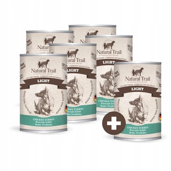 NATURAL TRAIL Light mokra karma dla psów - kurczak i indyk 5 x 400 g + GRATIS
