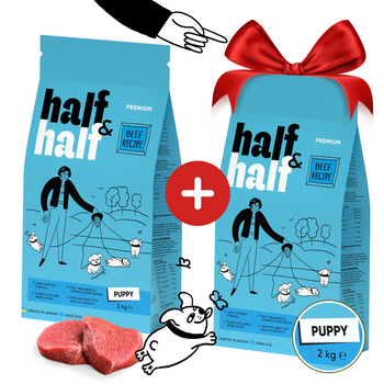 HALF&HALF sucha karma dla szczeniąt wszystkich ras wołowina 2 kg + 2 kg