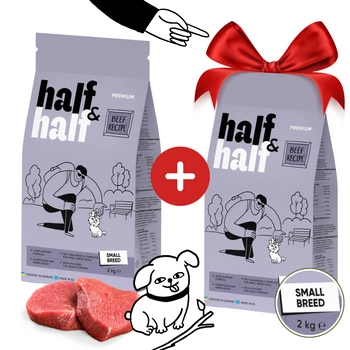 HALF&HALF sucha karma dla psów małych ras z wołowiną 2 kg + 2 kg